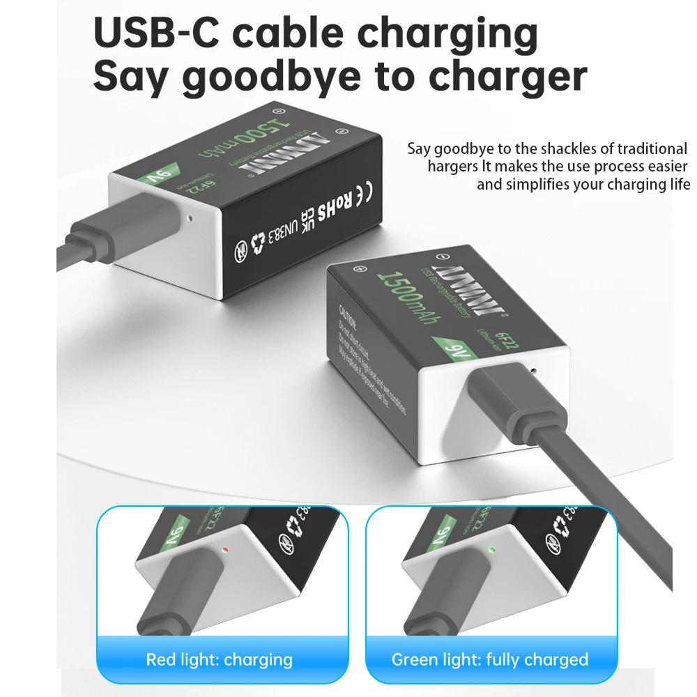 1500mAh Type-C USB 9 볼트 리튬 이온 충전지 6F22 9V 리튬 이온 리튬 배터리 RC 헬리콥터 모델 마이크 장난감