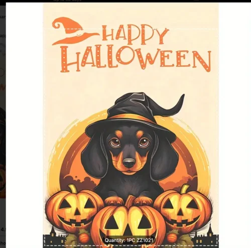 Happy Halloween Dog & Pumpkin Garden Flag - Double-Sided 12