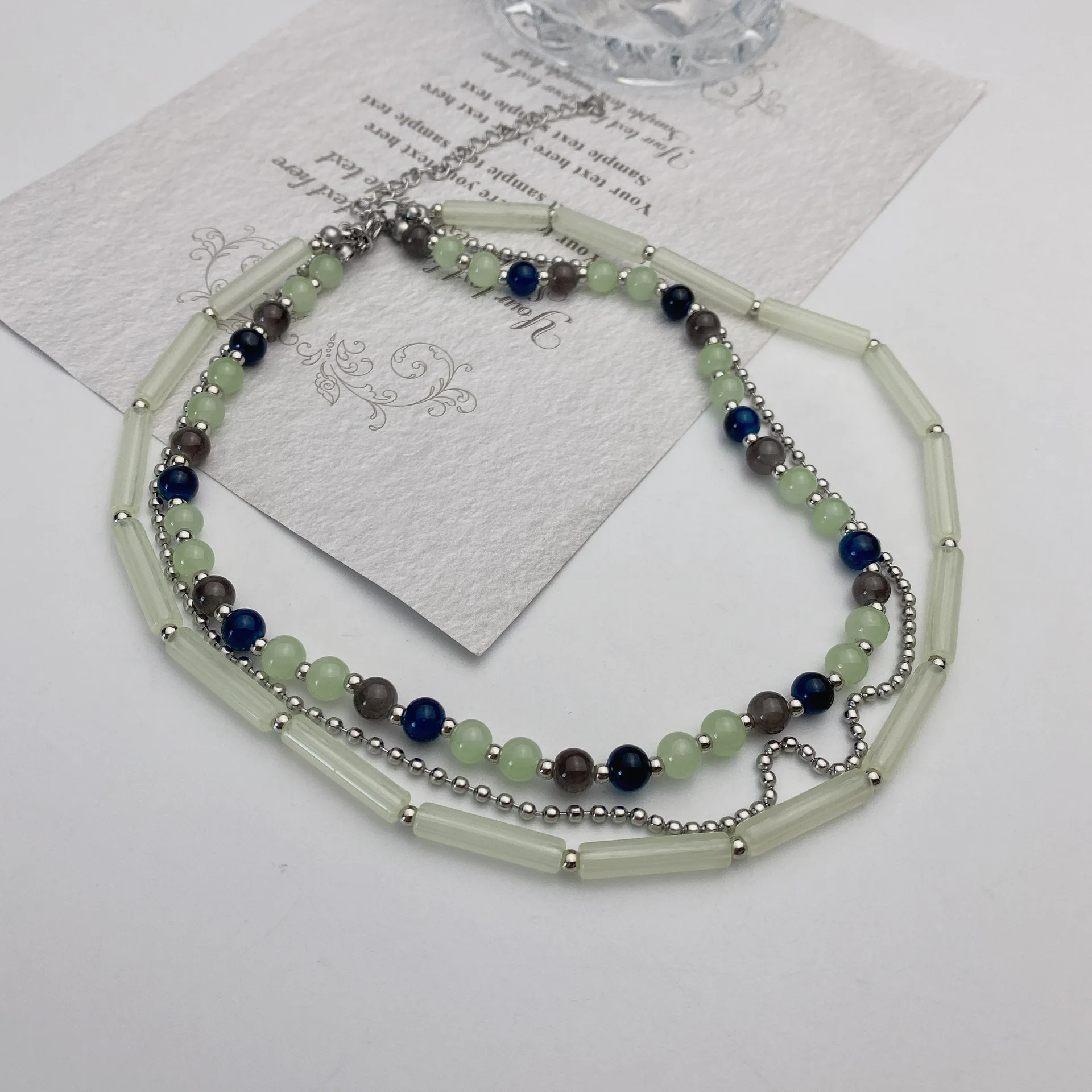 Ожерелье из Нефритового стекла с бусинами изысканный кулон с бусинами многослойный дизайн женское винтажное изысканное ожерелье аксессуары