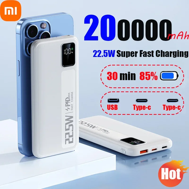 Xiaomi-Chargeur de batterie portable, Power Bank, Charge rapide, Haute capacité, 200000mAh, 22.5W, Android, Samsung, Huawei, Nouveau