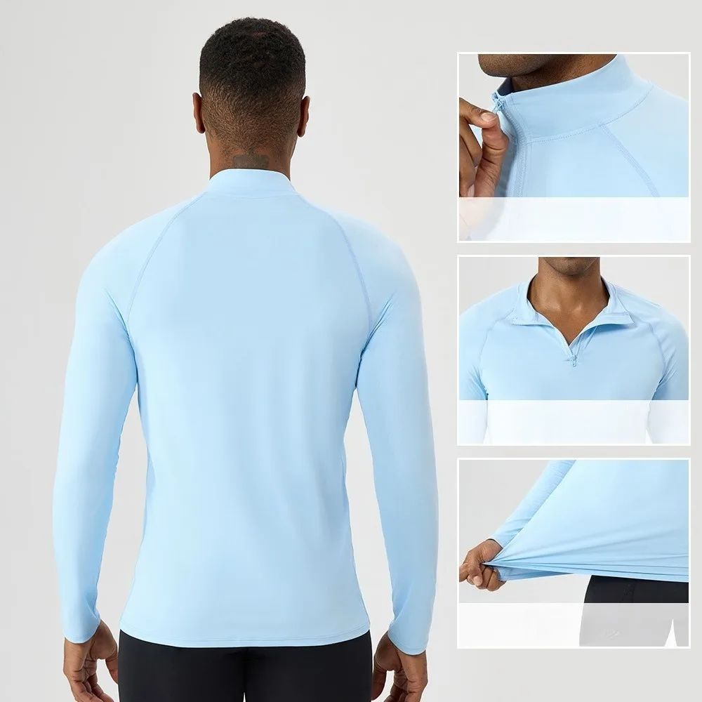 Men Quarter Zip Long Sleeve Athletic Fit Top Quick Dry High Stretch Breathable Outdoor Running Gym Casual Workout Pullover