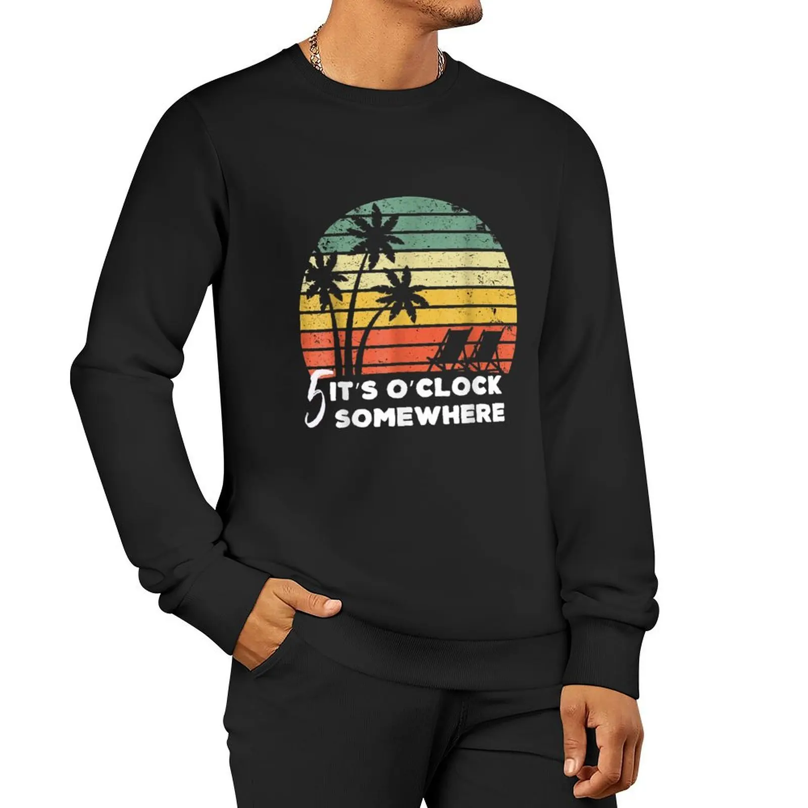 

It's 5 O'Clock Somewhere Beach Palm Tree Retro Sunset Pullover Hoodie men's sweat-shirt new sweatshirts