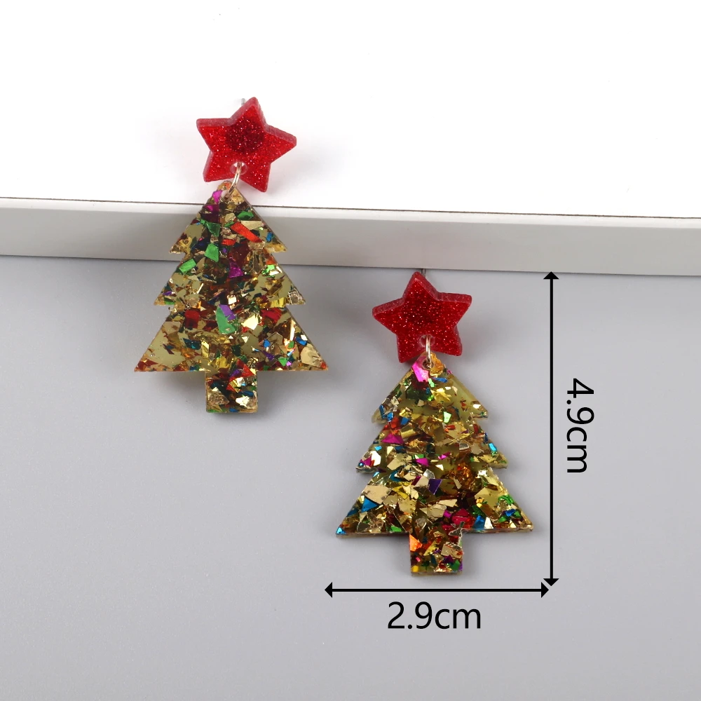 New Glitter Acrylic Christmas Tree Drop Earrings for Women Trendy Colorful Star Plant Statement Earring Xmas Party Jewelry Gifts