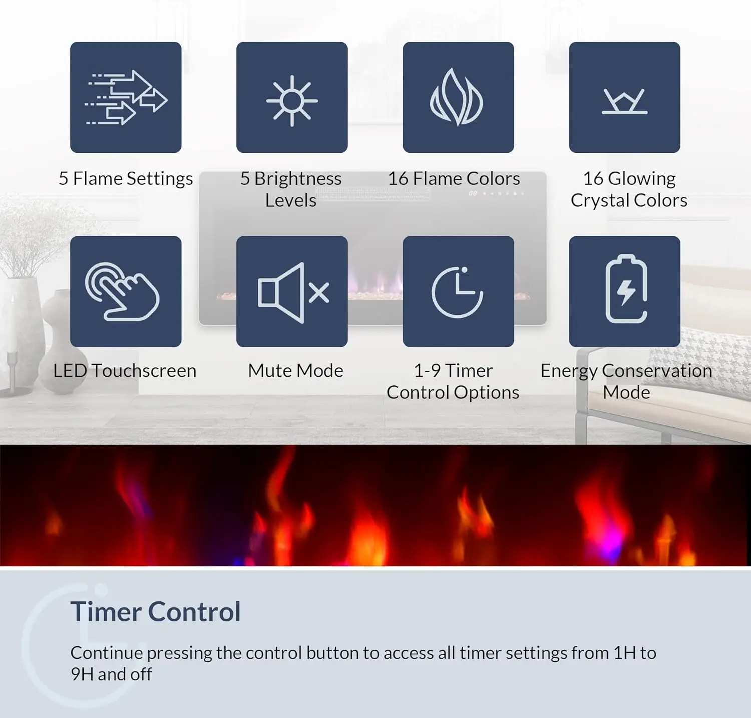 Suporte de TV com lareira de 70" para TVs de até 75", centro de entretenimento com luz LED com aquecedor de lareira elétrica de 36", cabine de armazenamento