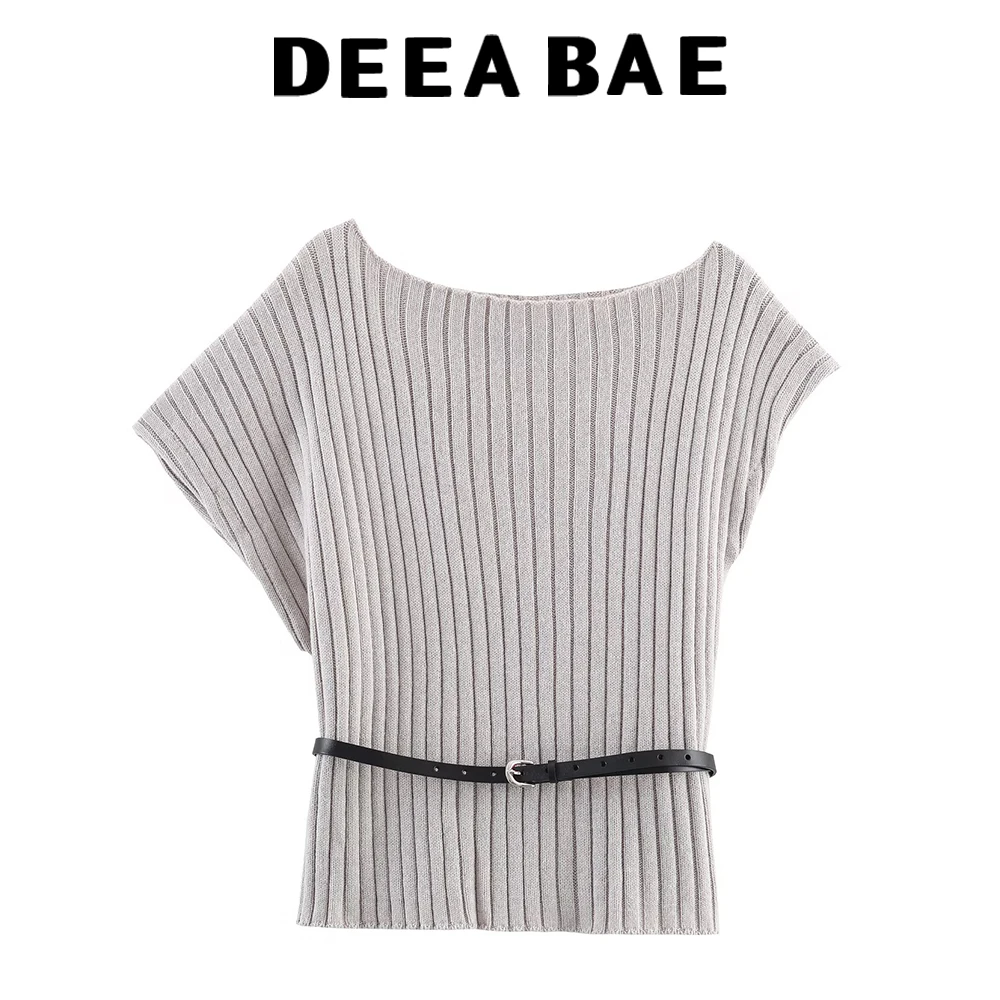 DEEABAE 韓国風ミニマリストスタイルのワンショルダーニットセーター、高級感のあるオフショルダーのスリムフィットトップ