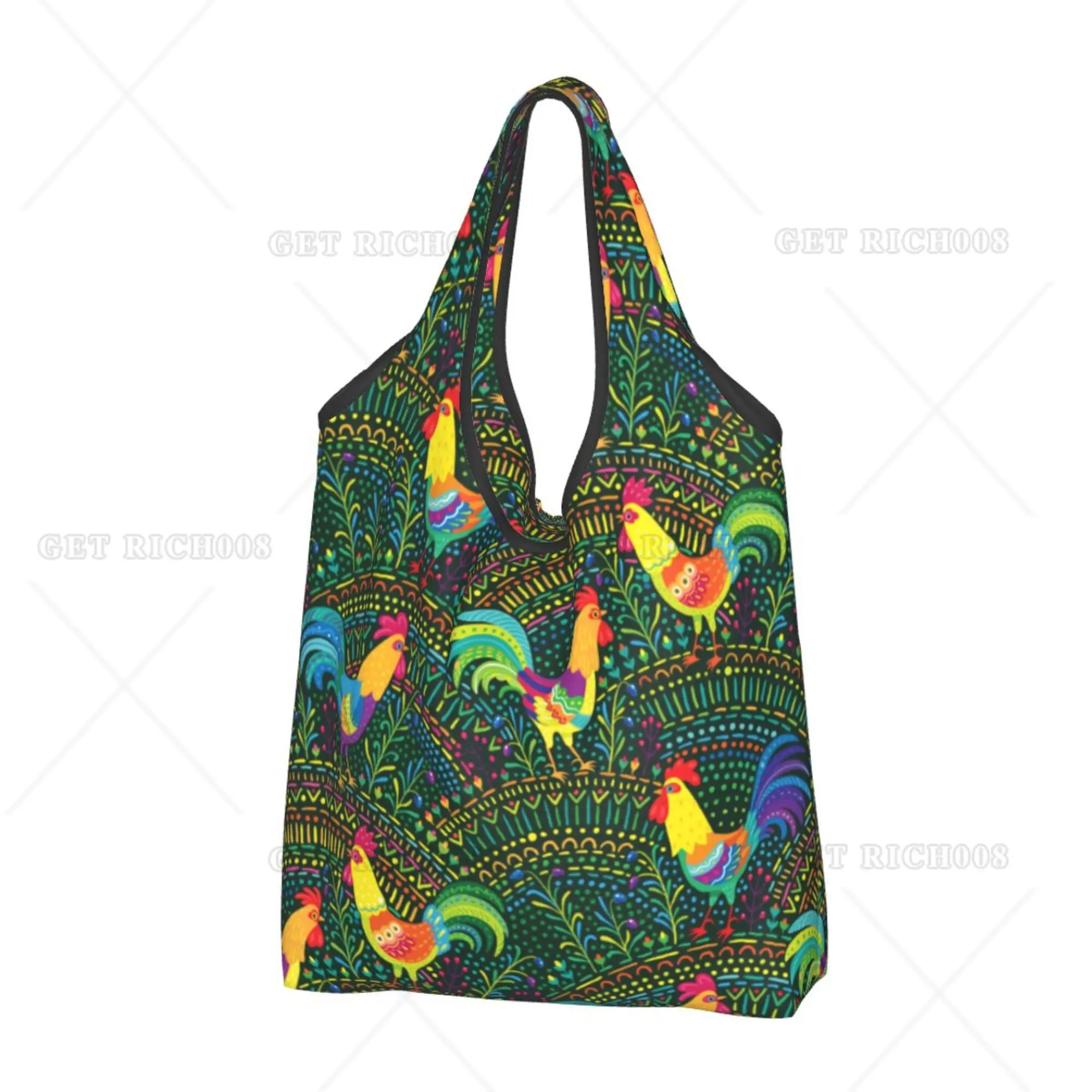 Farm Rooster Green Boho Shopping Bag pieghevole Tote Bag borse della spesa riutilizzabili per Outdoor Eco Bag per le donne Cute Tote Bag