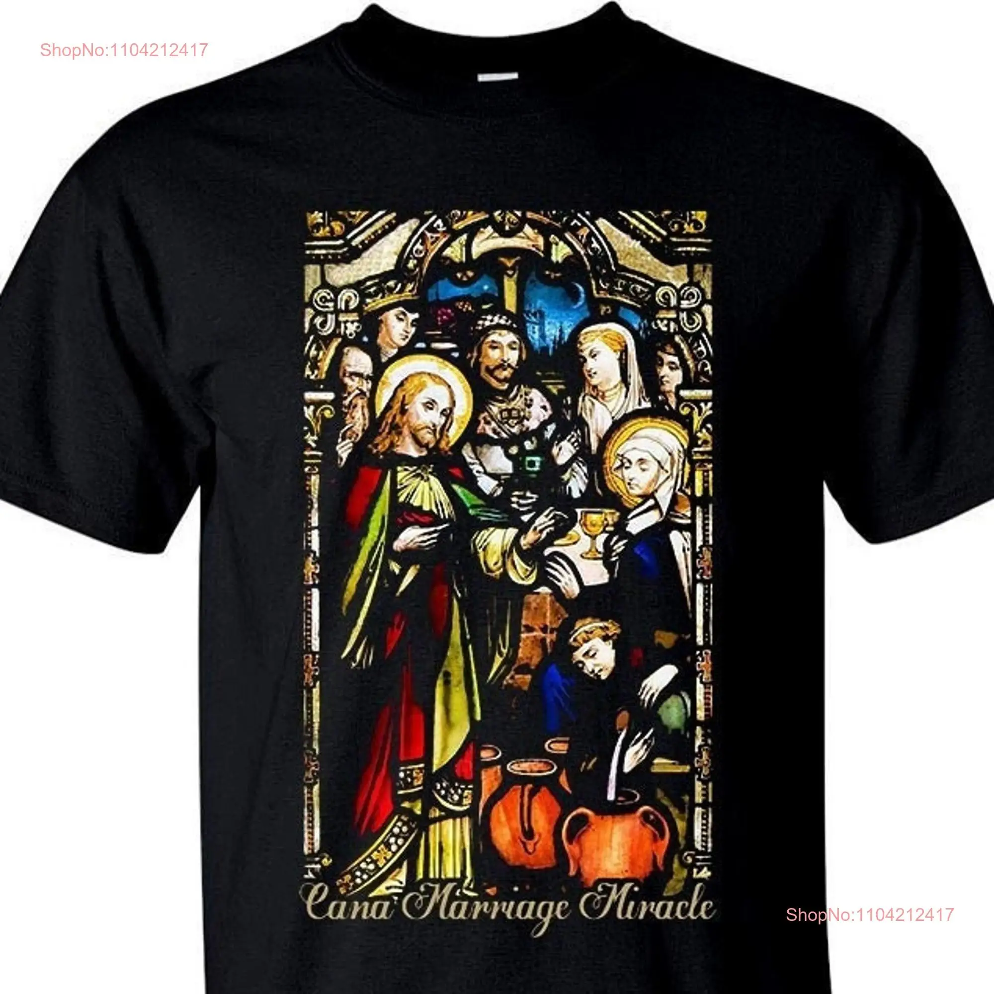 Stained Glass Cana Marriage Miracle DTG PRINT Men T Shirt S M L XL 2XL 3XL 4XL 5XL long or short sleeves