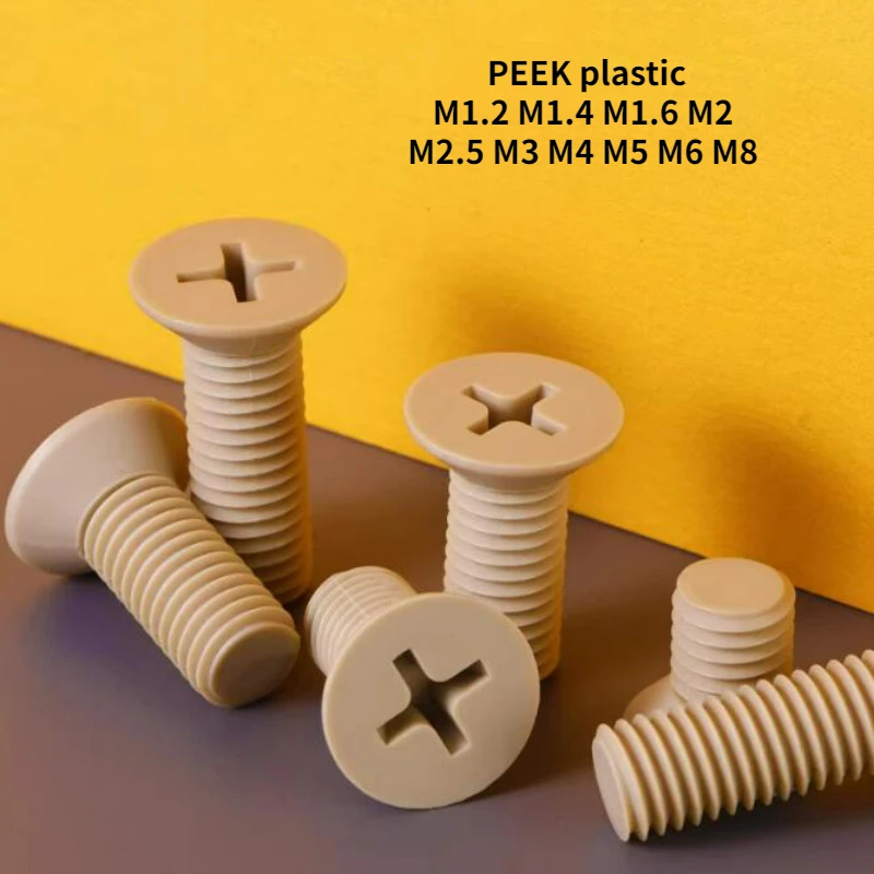 2/5/10pcs M1.2 M1.4 M1.6 M2 M2.5 M3 M4 M5 M6 M8 PEEK High-temperature Resistant Cross Countersunk Head Machine Screw