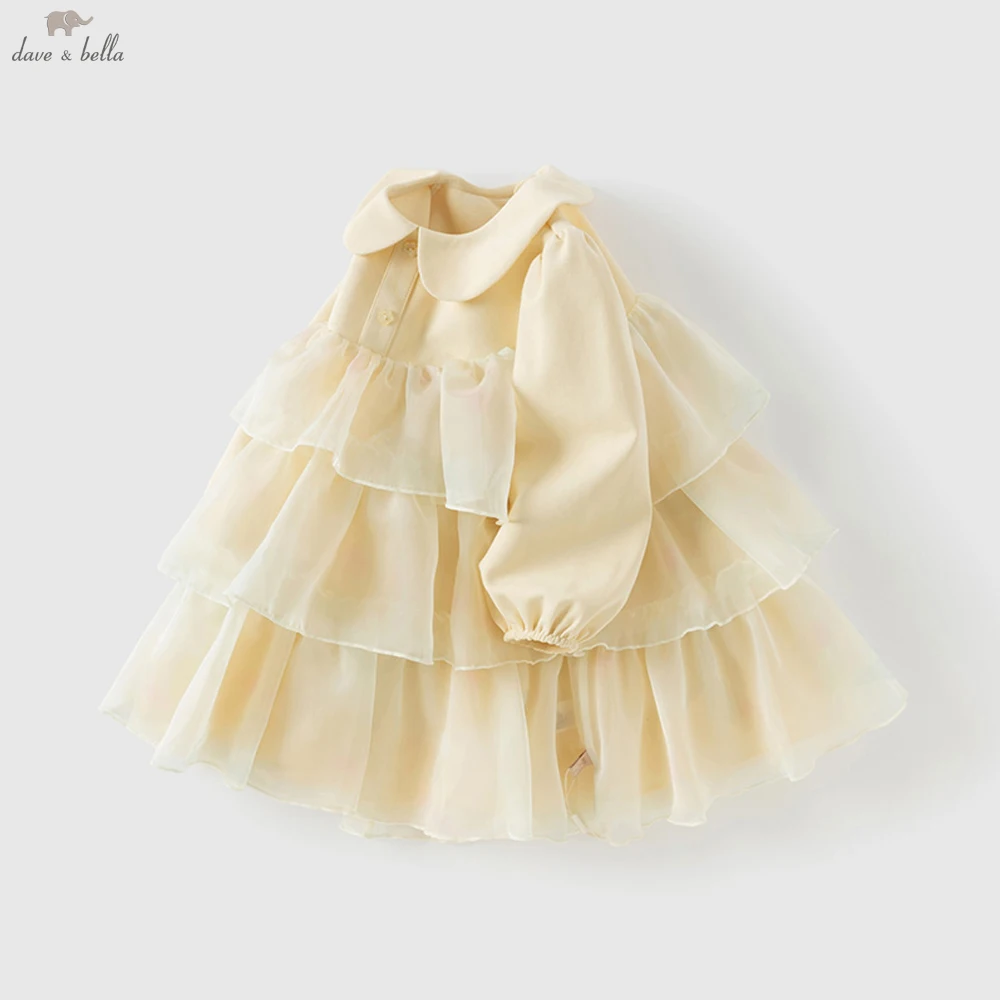 

Детское платье Dave Bella, весеннее нежное милое милое сетчатое платье с длинными рукавами для маленьких девочек, праздничное платье принцессы с подвеской DB1250392