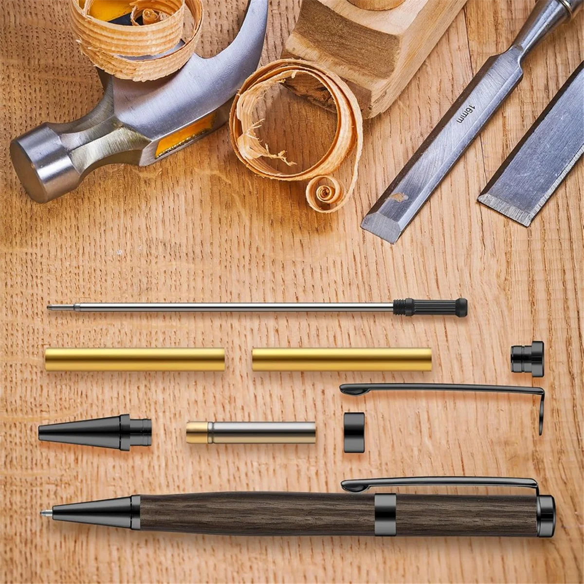 ABNJ 20pcs 7mm Slim Pen Set with Refills Wood Rotary Pen Kit Lathe Turning Supplies for DIY Copper Friends Teacher Student C view 2