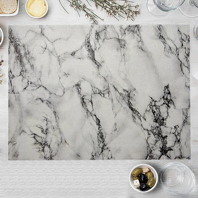 32x45cm Marble Kitchen Placemat Multicolor Rock Texture Linen Dining Table Mat Bowl Coaster Pad Home Banquets Decoration