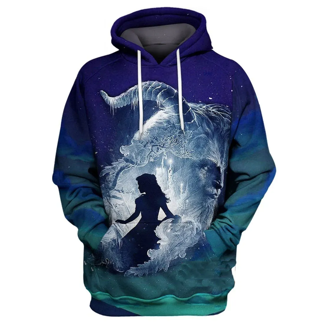 2024 Spring and Autumn 3D Printing cartoon Beauty and the Beast Unisex Couple Hoodie Children's Street Leisure Sports Pullover