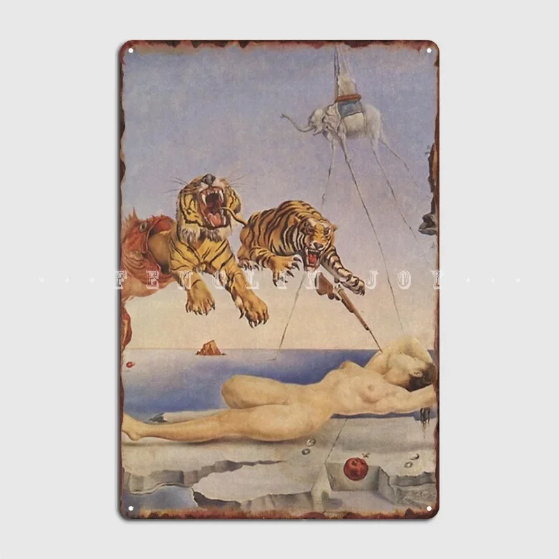 Salvador Dali Dream Caused By The Flight Of A Bee Metal Sign Cinema Garage Club Bar Printing Wall Decor Tin Sign Posters