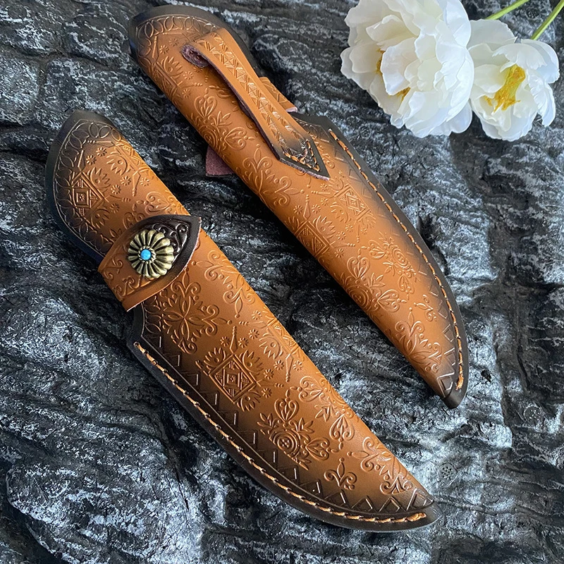 10 Styles Portable Scabbard/knife Cover Retro Carving First Layer Cowhide Folding Knife Cover Leather Outdoor Tool Knife Sheath