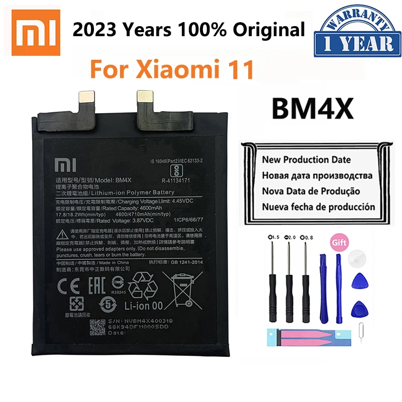 

2023 года, 100% оригинальный сменный аккумулятор Xiao Mi BM4X 4710 мАч для Xiaomi 11 Xiaomi11 Mi11, батареи для телефонов, батарея