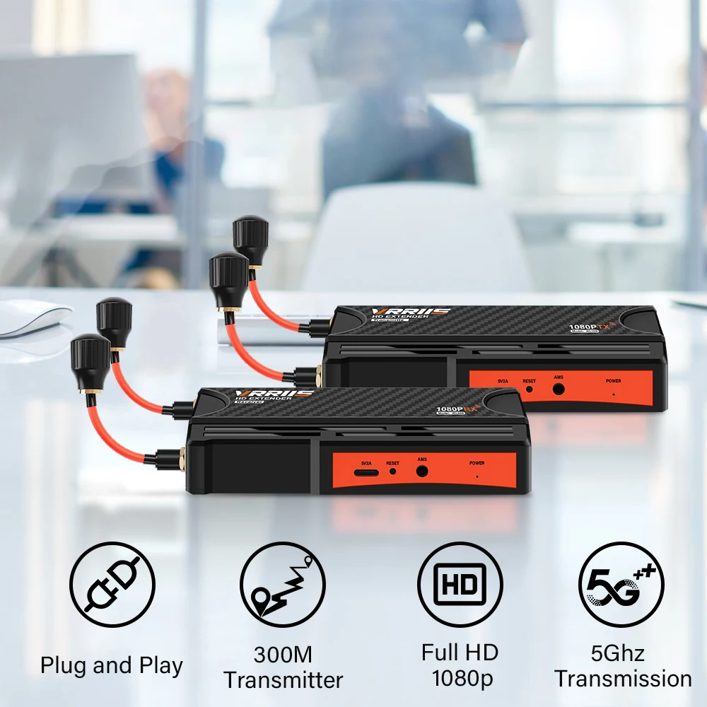 Vrriis Wireless Video Transmitter และ Receiver 5.8 Ghz HDMI Extender 300 เมตรสําหรับสตรีมมิ่งกล่องทีวีแล็ปท็อปทีวีโปรเจคเตอร์