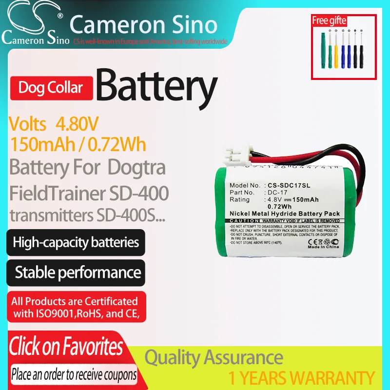 CameronSino Battery for Dogtra FieldTrainer SD-400 KINETIC MH120AAAL4GC.fitsSDT00-11907 ,Dog Collar Battery.