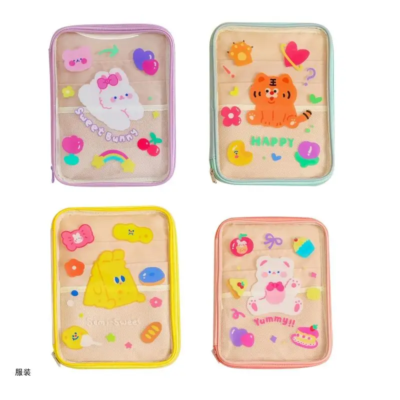 

D0UD Clear Tablet Sleeve Bag Lovely Cartoon Bear Carrying Bags Transparent Storage Bag PVC Pouches