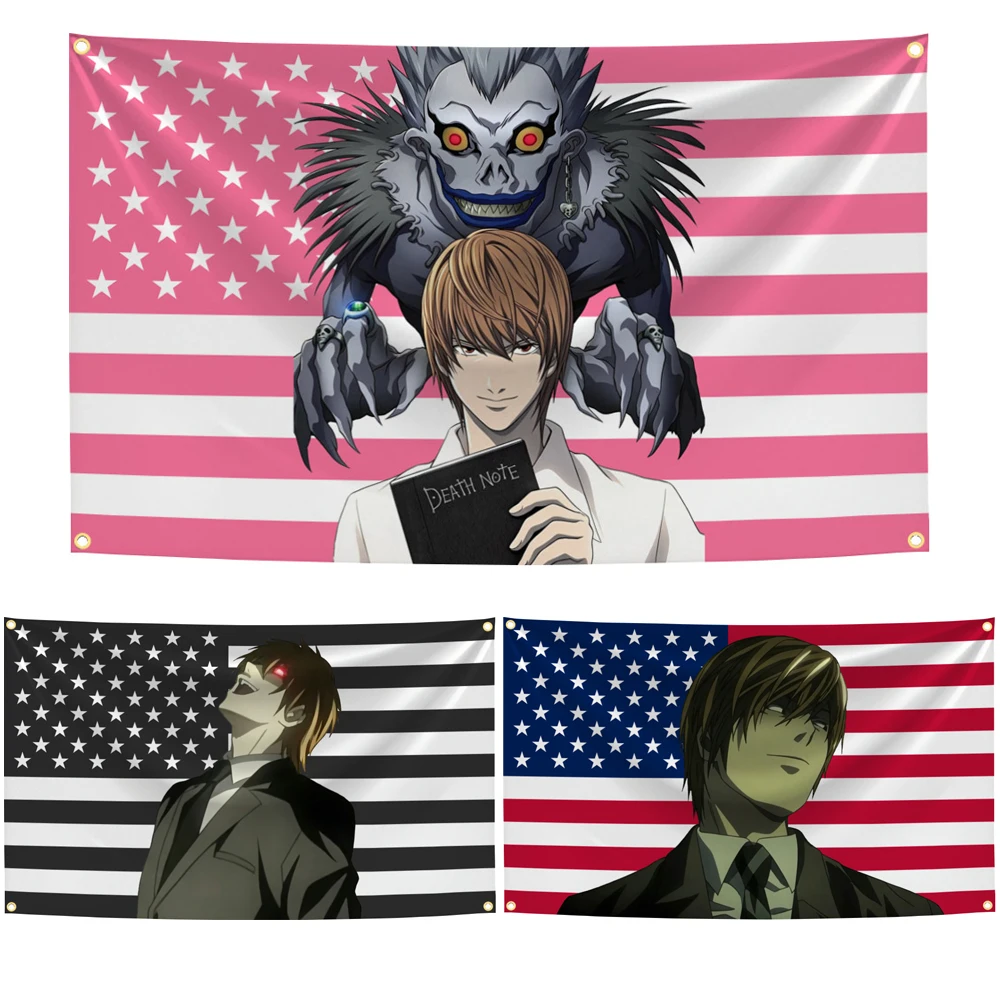 Yagami-Light American Anime Flag Tapestry Outdoor fanart D-Death N-Note Flags Decorative Home Objects Decoration Garage Hanging