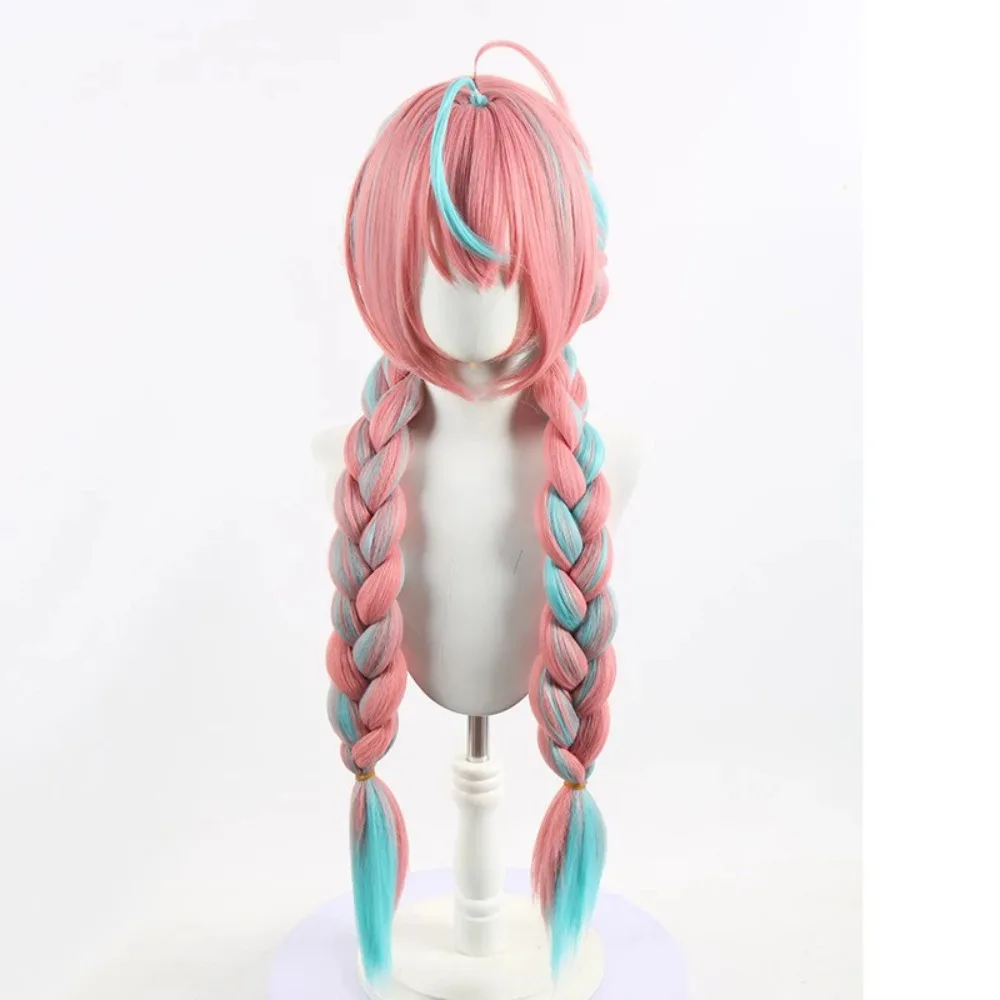 

Cos Wig Genshin Impact Valessa Pink Green Fried Dough Twists Braid Hair Top Poncho Silk Long Hair Ladies Party Dress Headdress