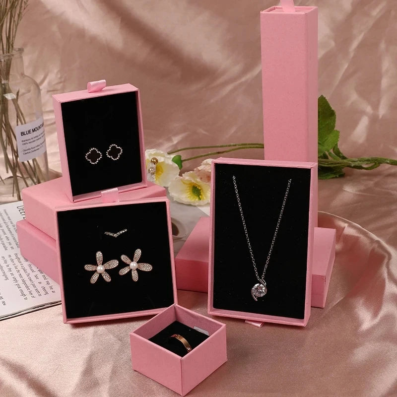 Travel Accessories Drawer Cardboard Gift Box Pink Paper Jewelry Box Jewerly Organizer Packaging for Earrings Necklace Bracelet