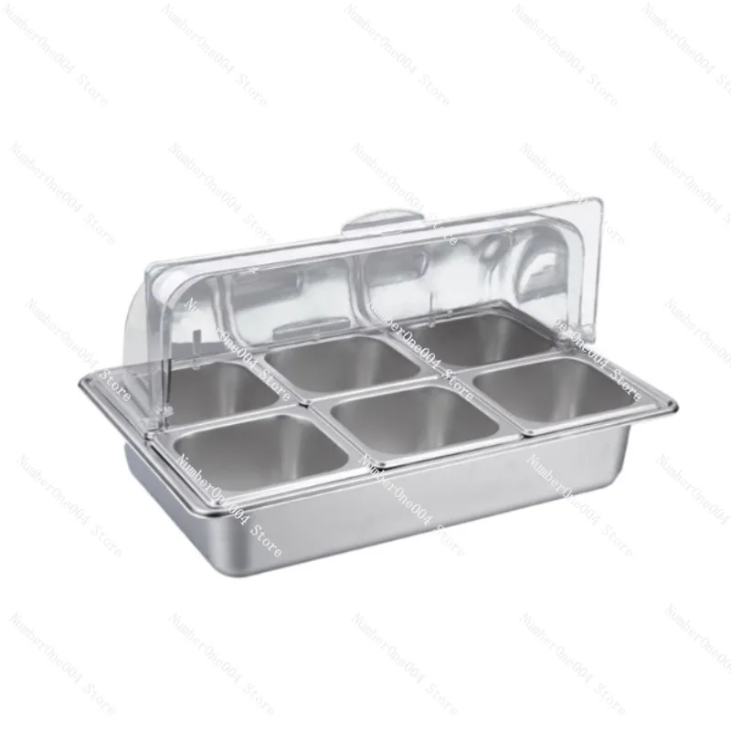 

Countertop Food Container, 6 Pans Condiment Dispenser Salad Dressing Appetizer Spice Fruit Cold Serving Buffet Tray
