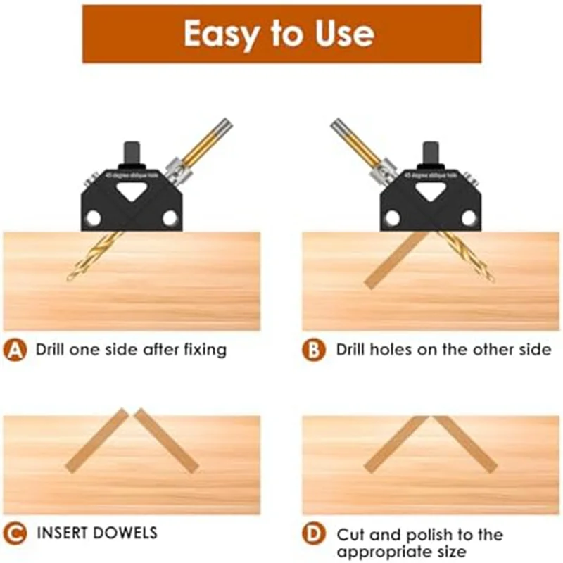 BOFO 45° Angle Drill Guide Jig Aluminum Dowel Jig Kit Woodworking Joint Angle Tool For Angled Dowel Joint(A 8.0 Diamond Set) Dur