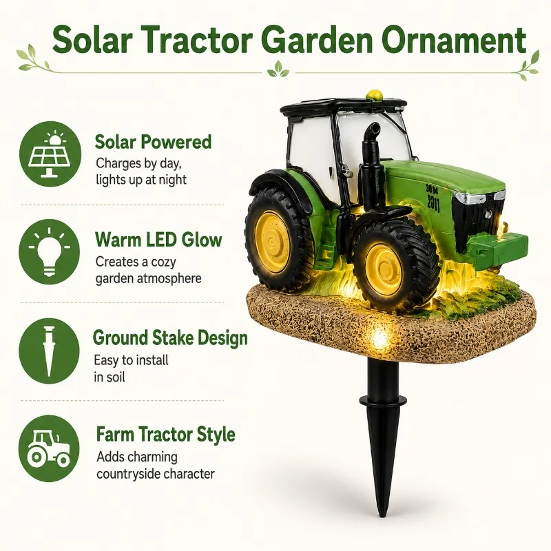 Solar Tractor Garden Stake Light Outdoor Warm LED Farm Decor Waterproof Solar Powered Yard Lawn Pathway Ornament