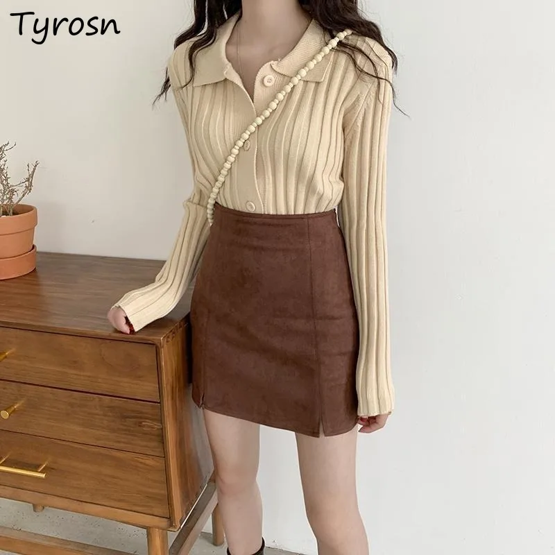 

High Waist Slit Skirt for Women Autumn A-line Solid Korean Fashion Hip-covering All-match Sweet Spicy Girls Safety Y2k Casual