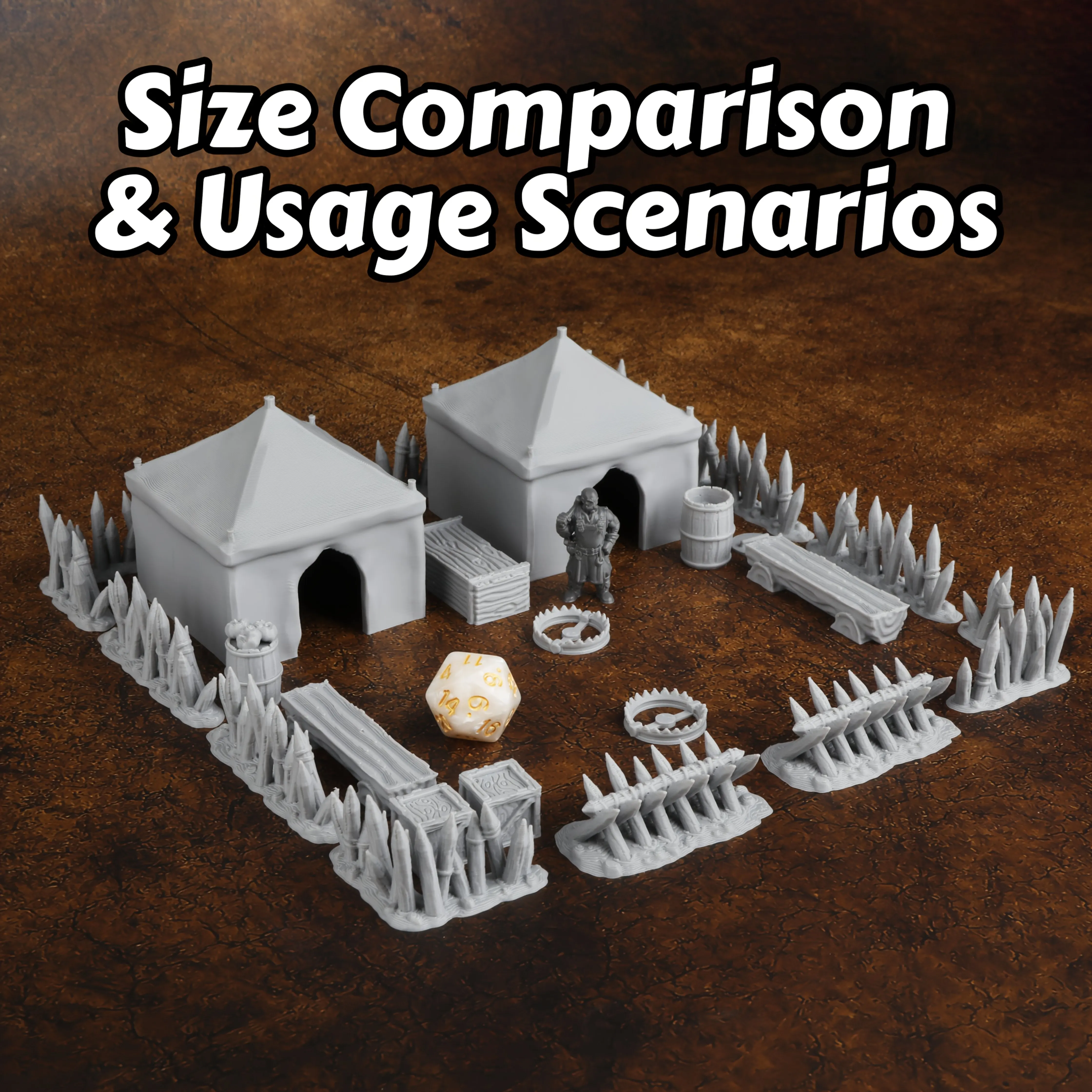 RPG Miniature Terrain Camp Defenses Set for Tabletop Role-Playing Games Scene Building, Game Accessories Terrain Bundle