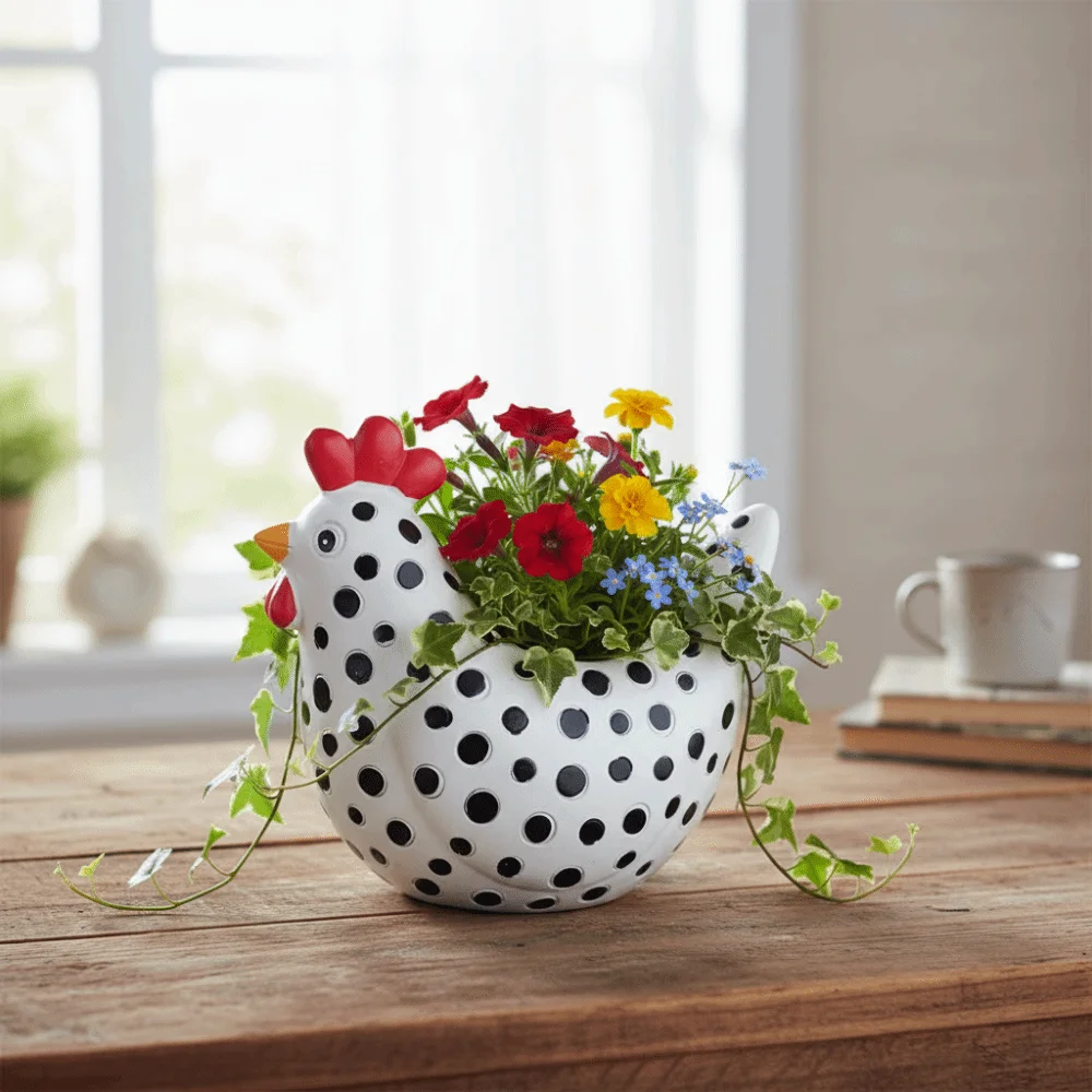 

Chicken-Shaped Spotted Chicken Flower Pot Resin Garden Decoration Small Planter Container Cartoon Succulent Flower Pot Home