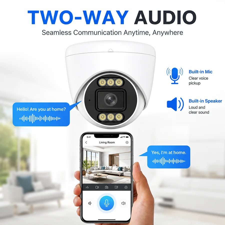 POE IP Camera 4K 5MP 4MP Security Camera Dual Light Full Color Night Vision Two-Way Audio H.265 ONVIF Indoor CCTV Cam