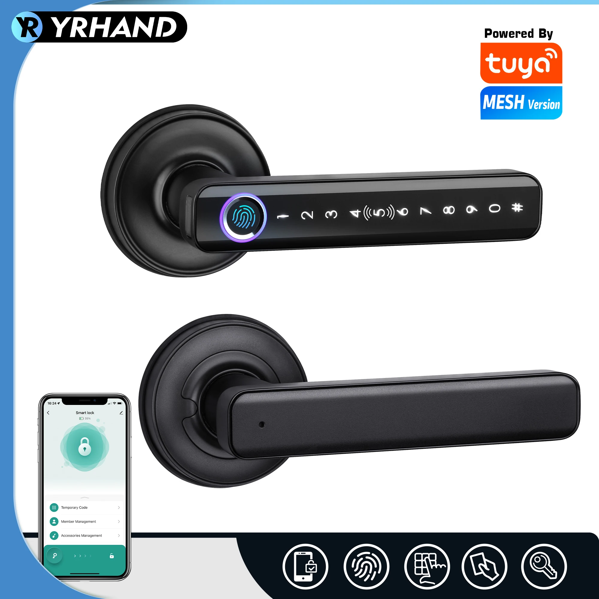 

Tuya Remote Control 5 unlocking methods Smart Fingerprint Password Lock Electric Biometrics Code Number Door Lock With Key