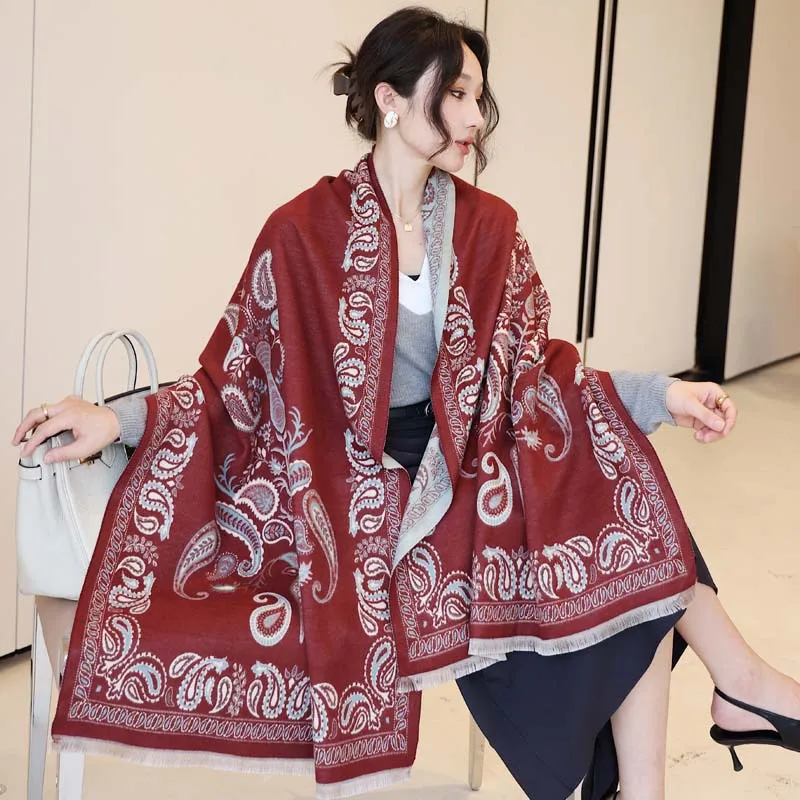 Fashion Classic Vintage Cashew Flower Scarf Good Faux Cashmere Shawl Mother Gift Autumn Winter Warm Neckerchief Long Scarves