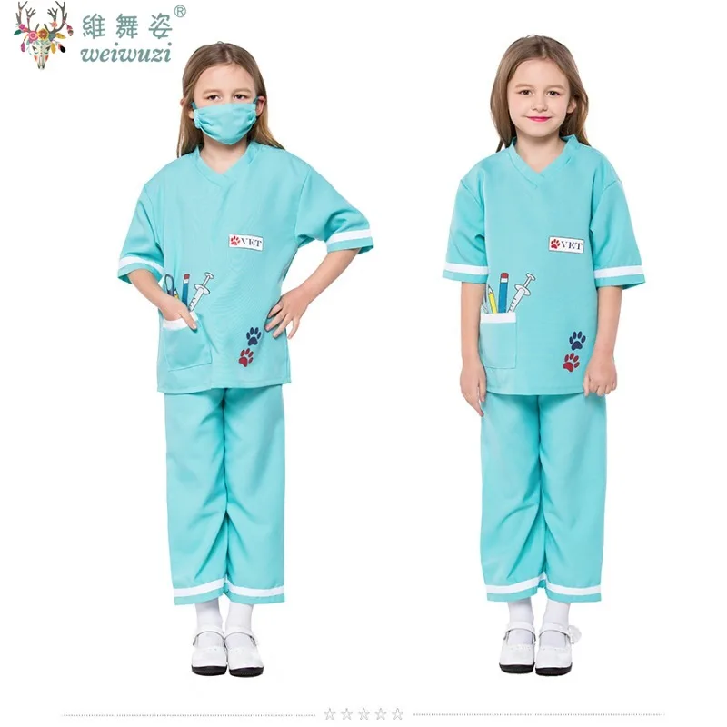 

Children's Day Unisex Kids Female Doctor Nurse Veterinary Costume Surgeon Dr Uniform Cosplay Halloween Party Fancy Dress Set
