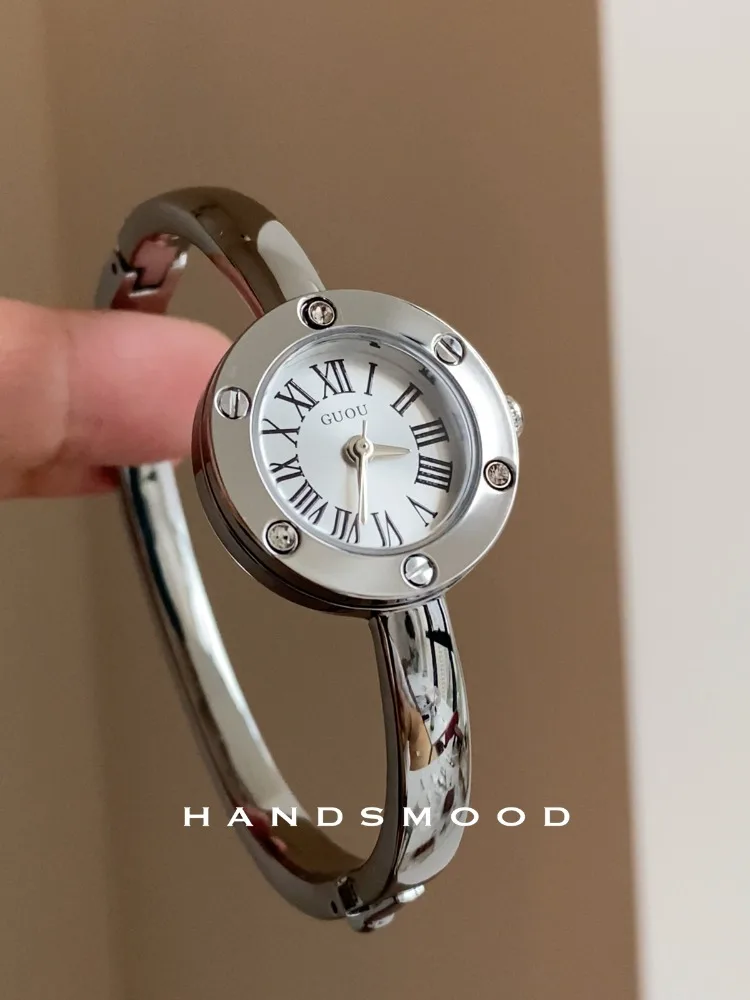 Silver Simple Classic Roman Scale Diamond-encrusted Exquisite Bracelet Watch Temperament Casual Versatile Women's Watch