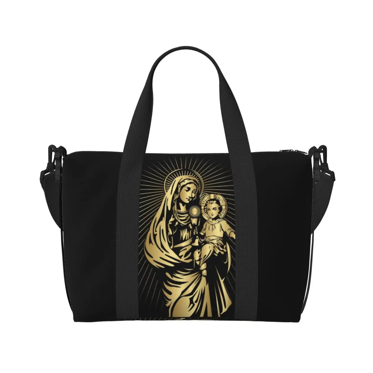 Custom The Virgin Mary Tote Bag for Women Large Capacity Christian Mexico Mexican Gym Beach Travel Bags