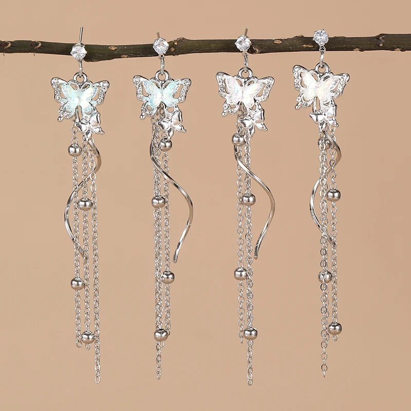 2/4pcs/set Twisted Tassel Butterfly Dangle Earrings Set – Elegant Drop Earrings for Casual & Party Wear.