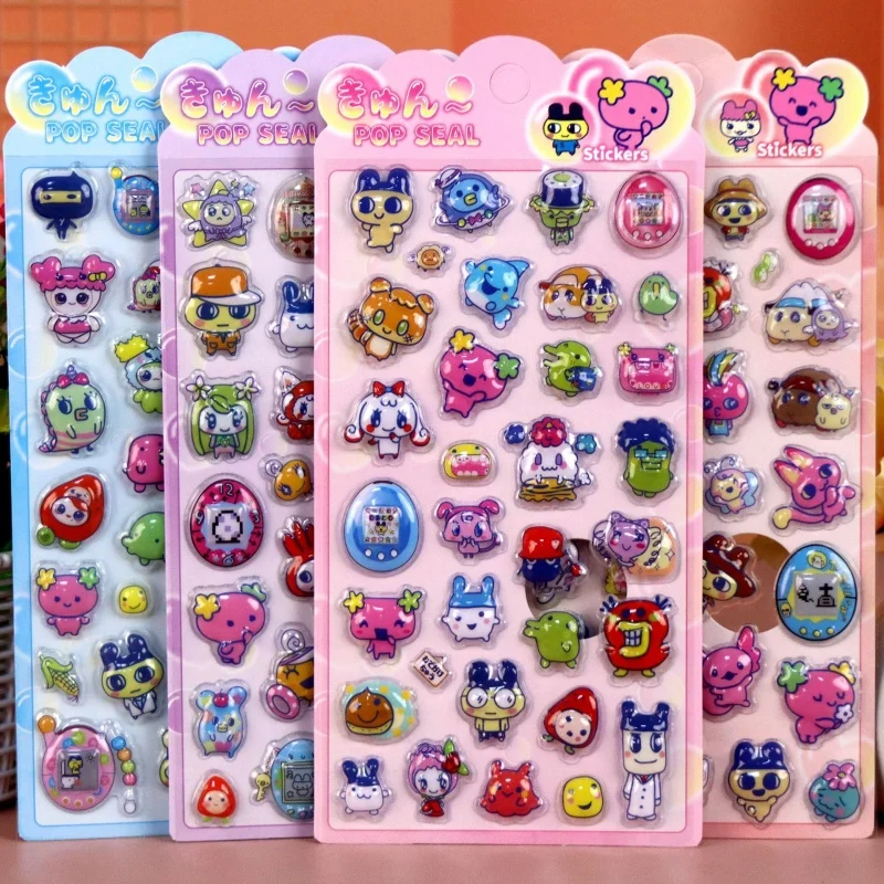 

10pcs 3d Tamagotchi Stickers Japanese Style Crystal Relief Cute Cartoon Decals For Kids Little Girls Diy Decorative Stickers