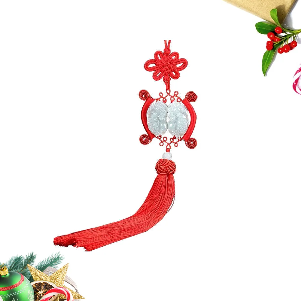 

Red Chinese Knot Car Pendant Double Feng Shui Wealth Success White Marble Ornament Home Decoration Charm
