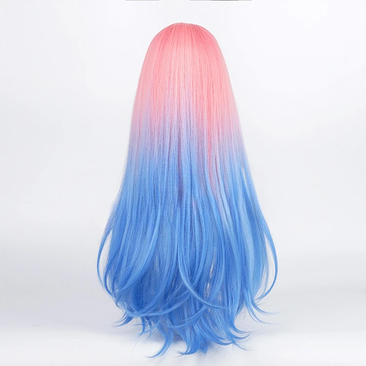 ALIEN STAGE Mizi Cosplay Pruik Lange Rechte Roze Blauw Gradiënt Pruiken Hittebestendig Haar Halloween Kostuum Partij Pruiken + Pruik Cap