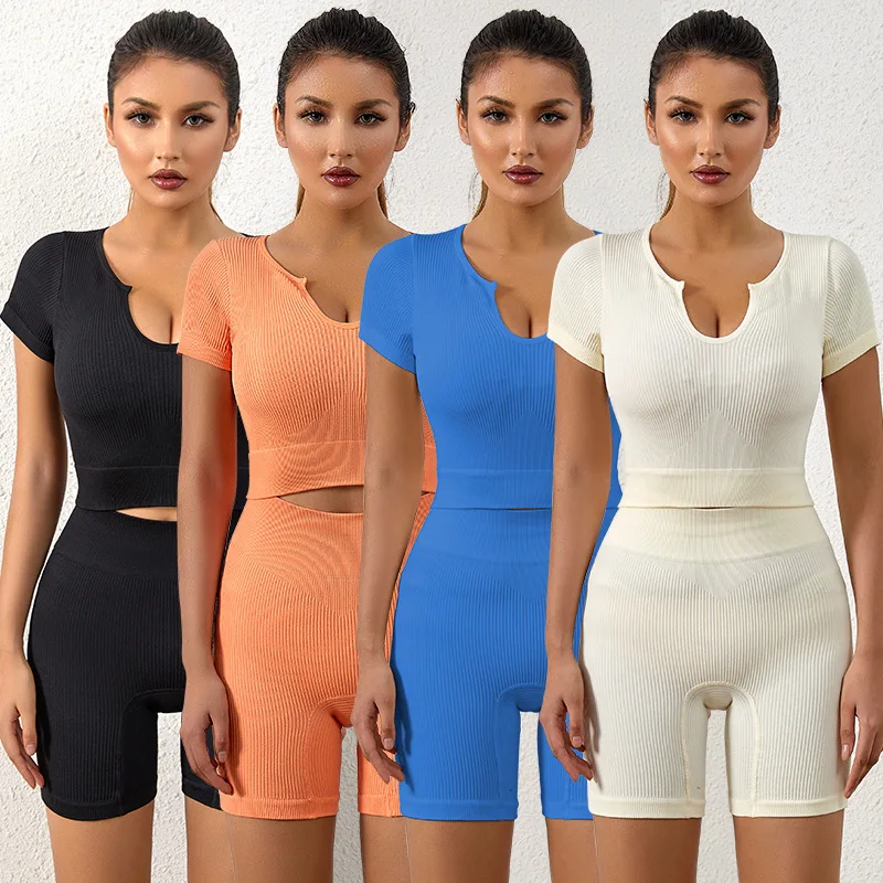 Sporstwear Seamless Yoga Set Gym Slimming Fiess Clothing Sleeveless Tracksuit Sexy Square Collar Sport Bra Tops Suits