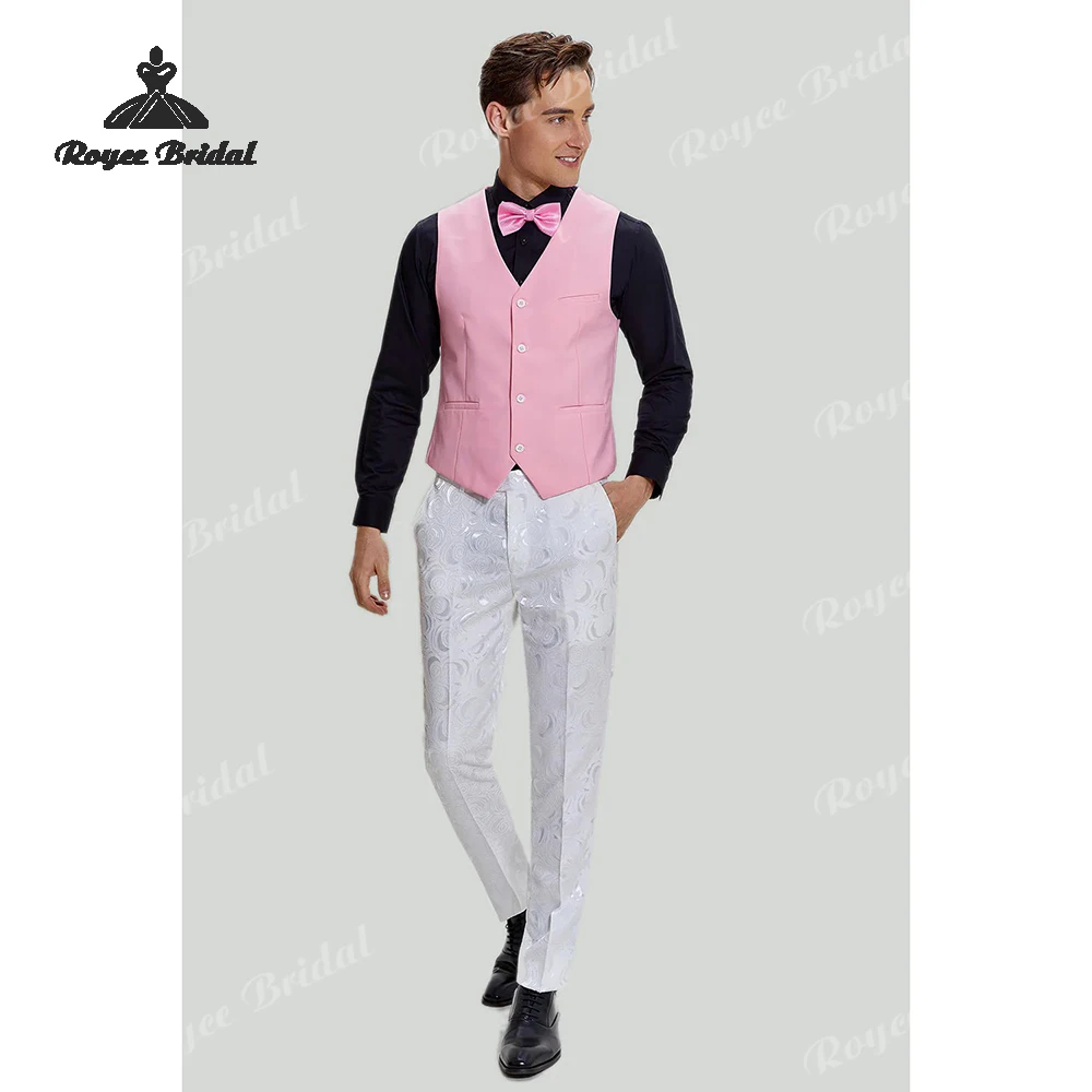 Driedelig Wit Jacquard Heren Trouwpak 2026 Sjaal Revers Single Breasted Een Knop Avondpak kostuum homme mariage