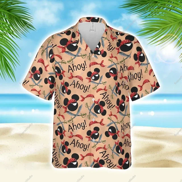 Disney Cruise Hawaiian Print Shirt Men's Women's Fashion Button Short Sleeve Shirt Disney Cruise Mickey Hawaiian Shirt For Men