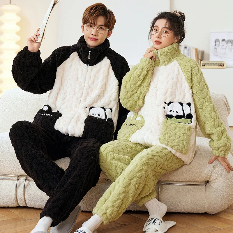 

2024 Hooded Couple Sleepwear Pajamas Sets Men Women's Winter Pyjamas Sleepwear Cartoon Korean Homewear Soft Warm Pijama Hoodies