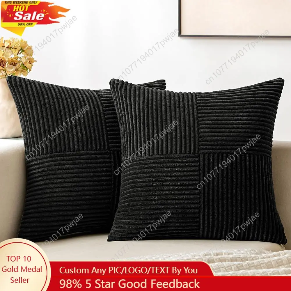 

MIULEE Black Corduroy Pillow Covers Pack of 2 Boho Decorative Spliced Throw Pillow Covers Soft Couch Pillowcases Cross Patchwork