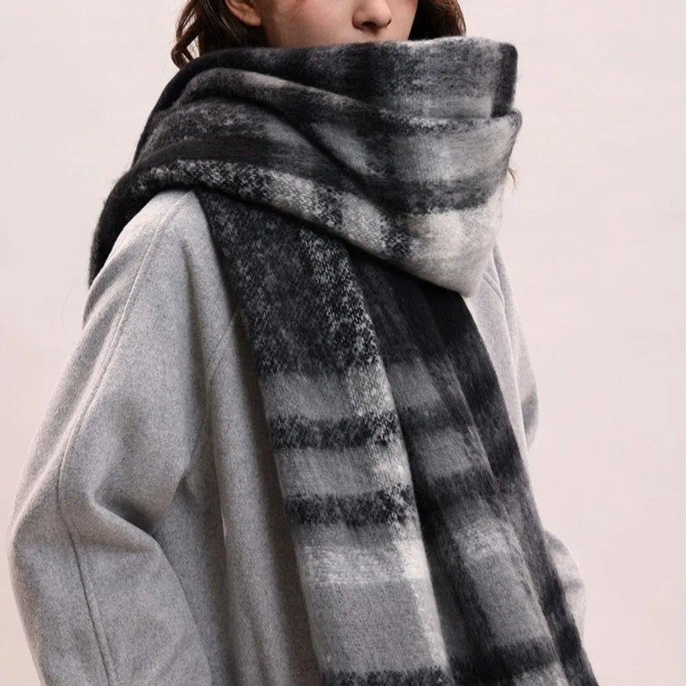 

Neck Wrap Mohair Plaid Wool Scarf Tassel Winter Cashmere Scarves Warm Thicken Long Shawl Women/Men