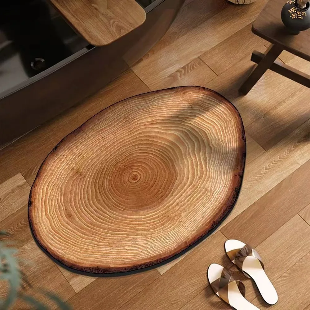 

3D Wood Slice Pattern Floor Mat Non-slip Nordic Style Rug for Living Room Bathroom Shower Room Home Decor