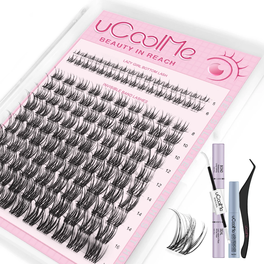 uCoolMe Lashes Venus 132PCS Natural Clusters Kit with Bond and Seal Remover Long-lasting Waterproof Home DIY Eyelashes Extension