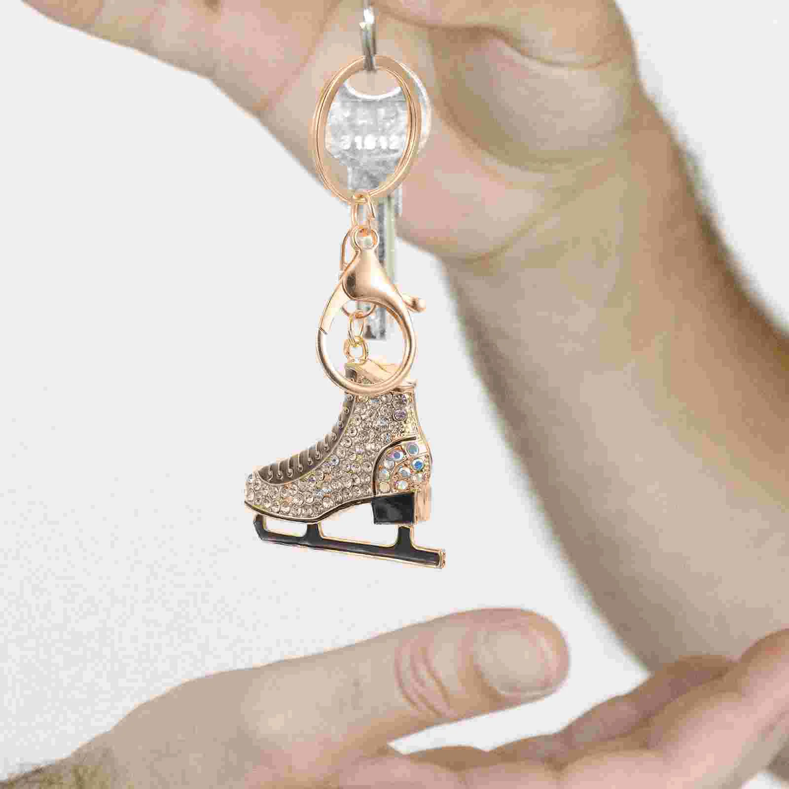 Key Chain Skating Keychain for Women Pendant Keyring Rhinestones Bag Charm Golden Keychains Rings Miss